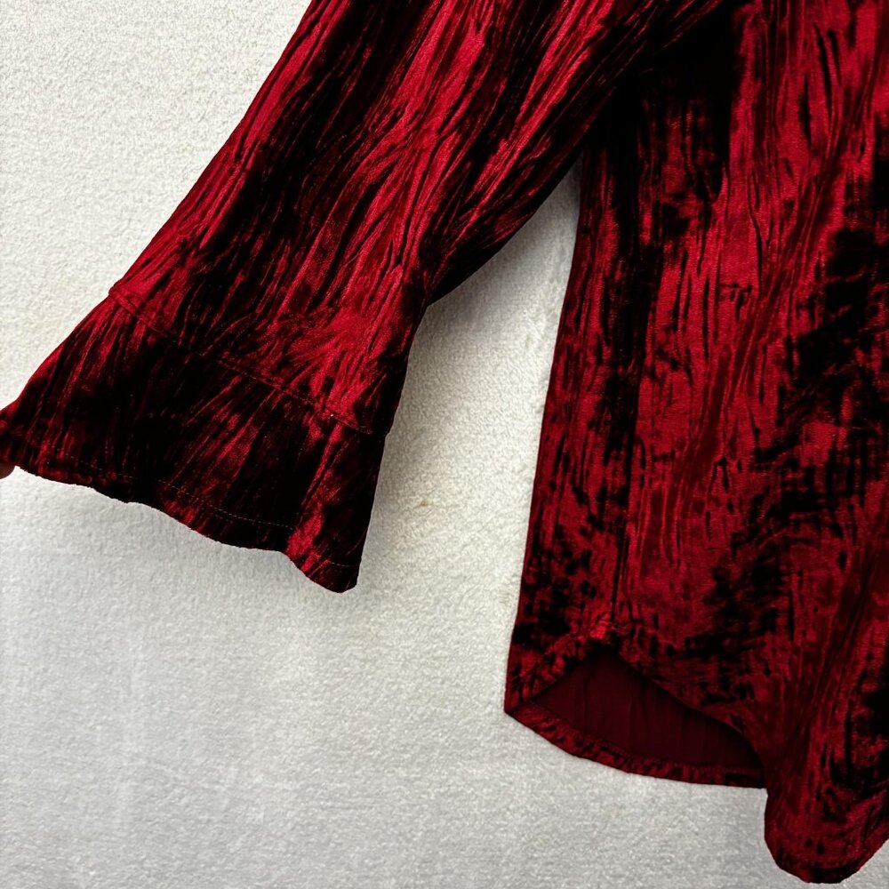 Alfred Dunner Red Crushed Velvet Shirt Womens Large Beaded Top Christmas Blouse - Picture 8 of 11